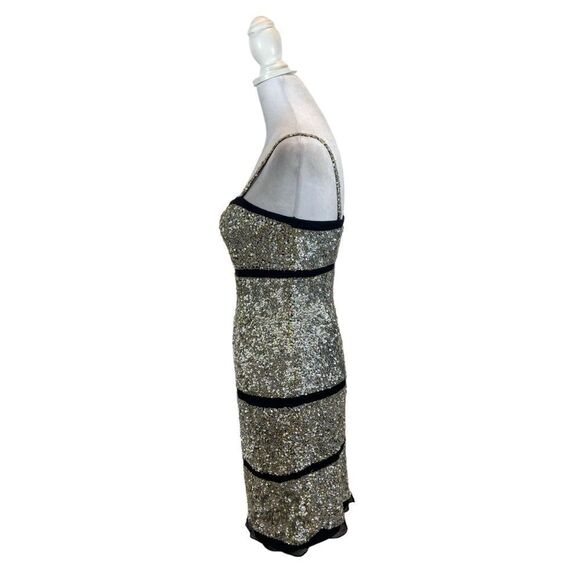 Basix II Brand Silver and Gold Sequin Silk Mini Dress Size 2 - Picture 5 of 13